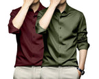 Deelmo Combo Of MenS Stylish Solid Satin Casual Shirt For Men Full Sleeves| Poly Satin Silk Shirt Pack Of 2
