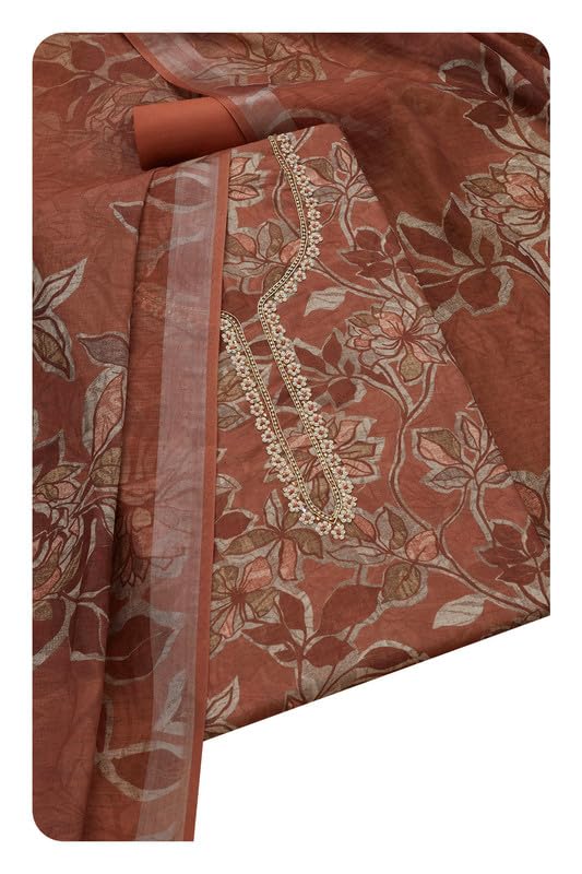 Soch Women Linen Floral Unstitch Dress Material with Beads and Stones