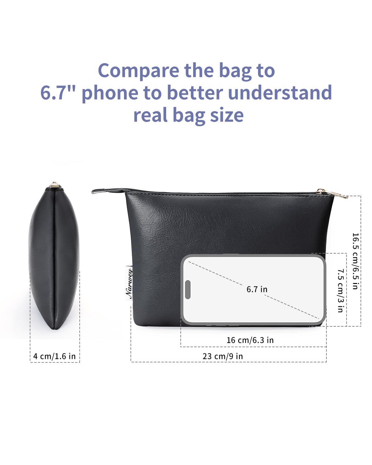 Narwey Small Makeup Bag for Purse Vegan Leather Travel Makeup Pouch Cosmetic Bag Zipper Pouch for Women