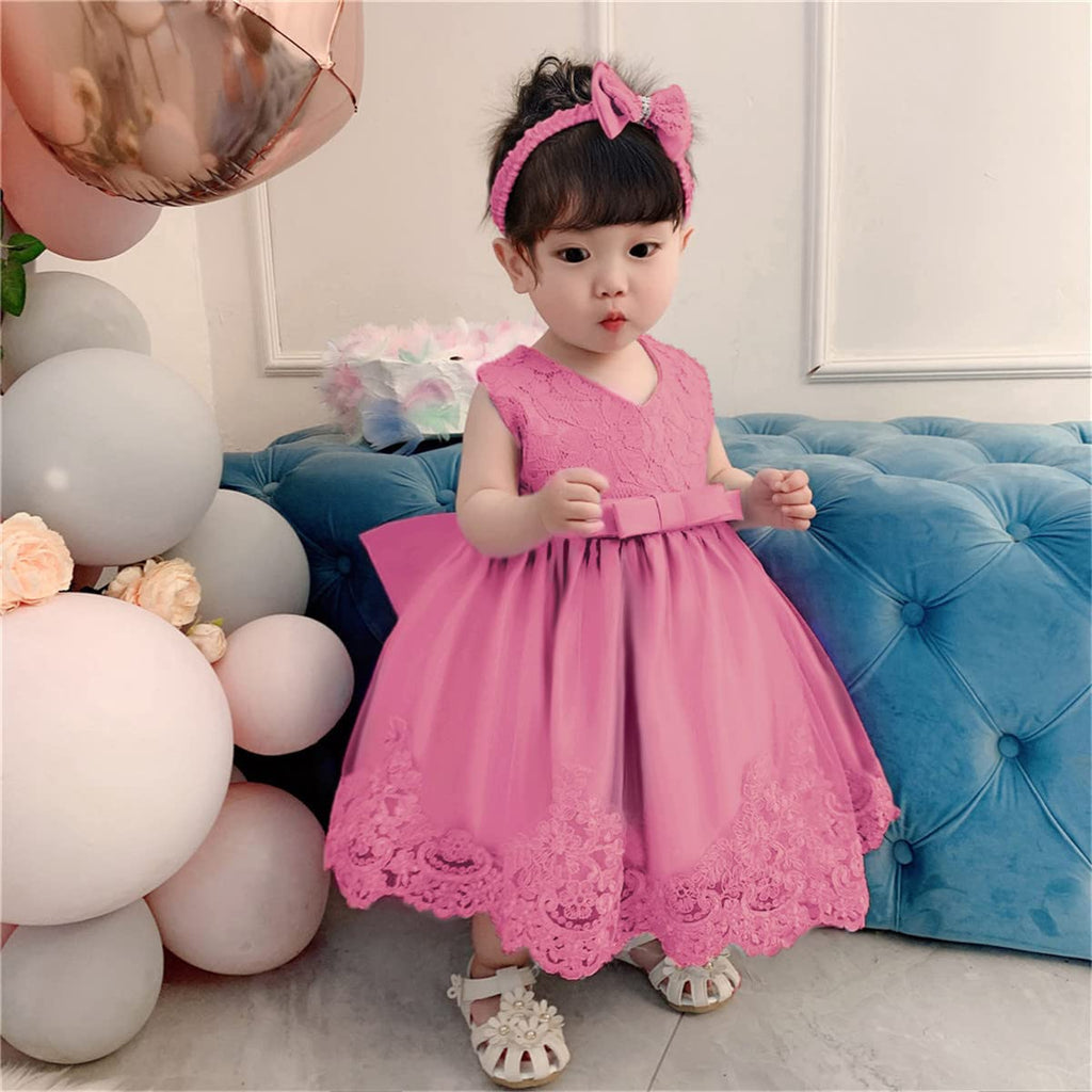 Lottle Girls Christmas Embroidery Lace Dresses Infant Easter Halloween Wedding Formal Event Dress(Dust Pink,120)