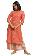 W For Woman Womens Cotton Geometric Kurta Set & Parallel Pant_22Fews16069-116579, Orange, X_Small