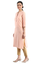 Aurelia Women'S Cotton Pink Geometric Band Collar Straight Kurta