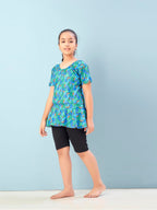 Aarika Girls Sports Wear Green-Black Colour Abstract Print Nylon Swim Suit (5-15 Years)-(SW-SHM-CA-1117)
