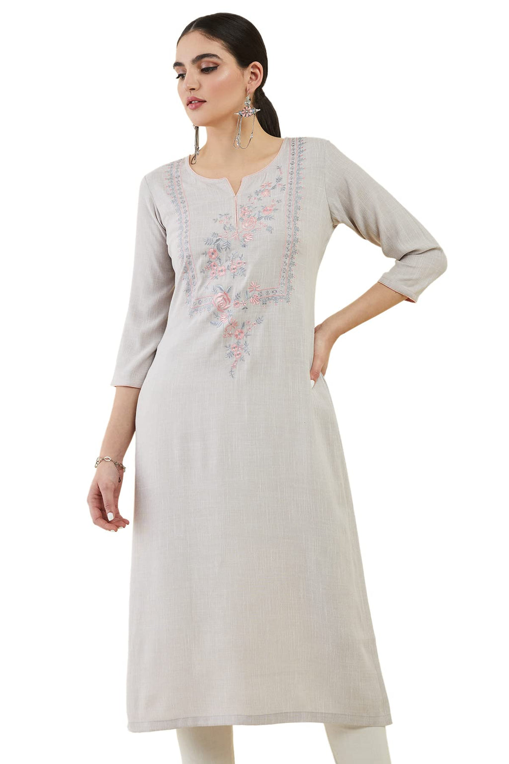 Soch Women Rayon Straight Kurta with Floral Embroidered Designs