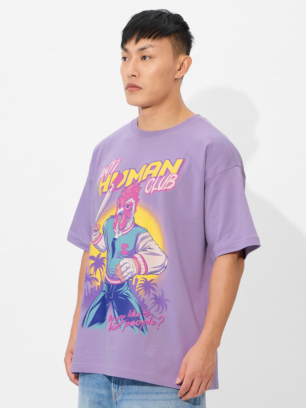 The Souled Store Anti - Human Oversized T-Shirt for Men Boys Cotton Casual Half Sleeves Baggy Loose Fit Drop Shoulder Round Neck