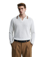The Indian Garage Co Mens Slim Fit Textured Full Sleeves Polo T-Shirt