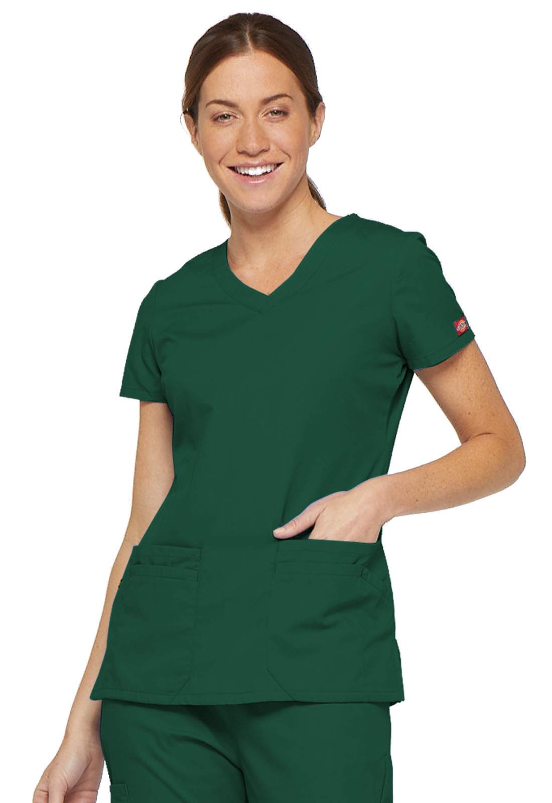 Dickies womens Signature V-neck Top With Multiple Patch Pockets medical scrubs shirts, Hunter, X-Large US