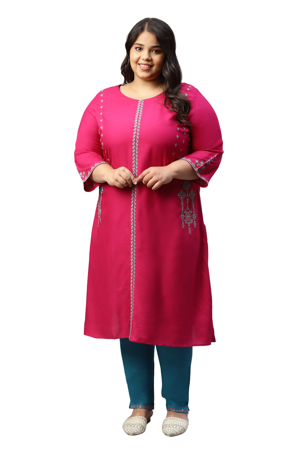 W For Woman Plus Size Dark Pink Embroidered A-Line Kurta_22Auw17951G-217797_5Xl