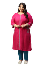 W For Woman Plus Size Dark Pink Embroidered A-Line Kurta_22Auw17951G-217797_5Xl