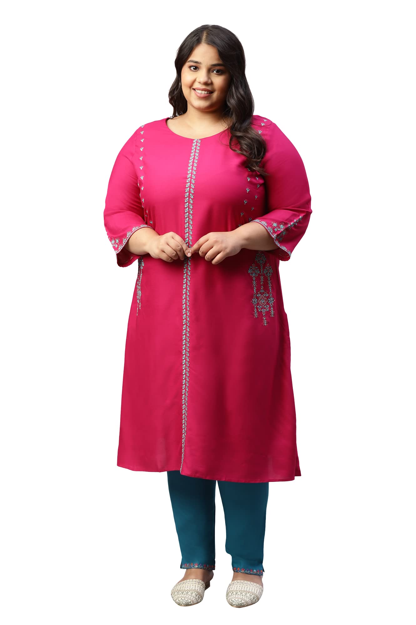 W For Woman Plus Size Dark Pink Embroidered A-Line Kurta_22Auw17951G-217797_5Xl