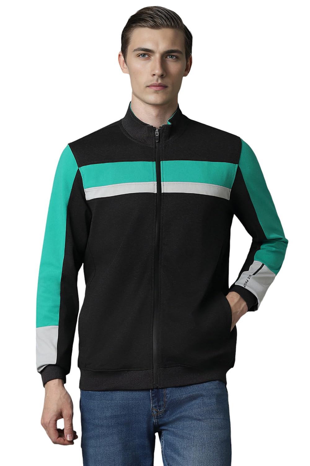 Louis Philippe MenS Polyester Blend High Neck Sweatshirt (Lpstargfn17604_Black