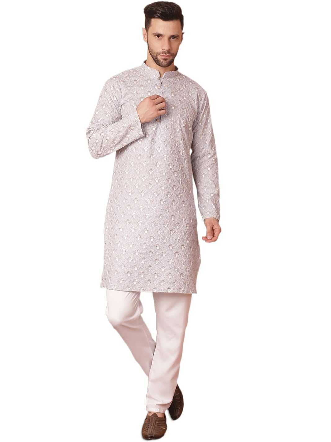 Jompers Mens Chikankari Pure Cotton Kurta With Pyajama