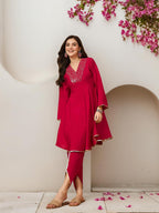 Ishin Women Sequin V-Neck Embellished Knee Length Flared Kurta With Dhoti Pants