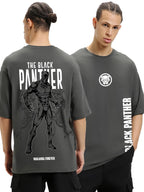 Bewakoof Official Marvel Merchandise Wakanda Forever Mens Graphic Print Oversized Fit Half Sleeve Round Neck Cotton T-Shirt_637