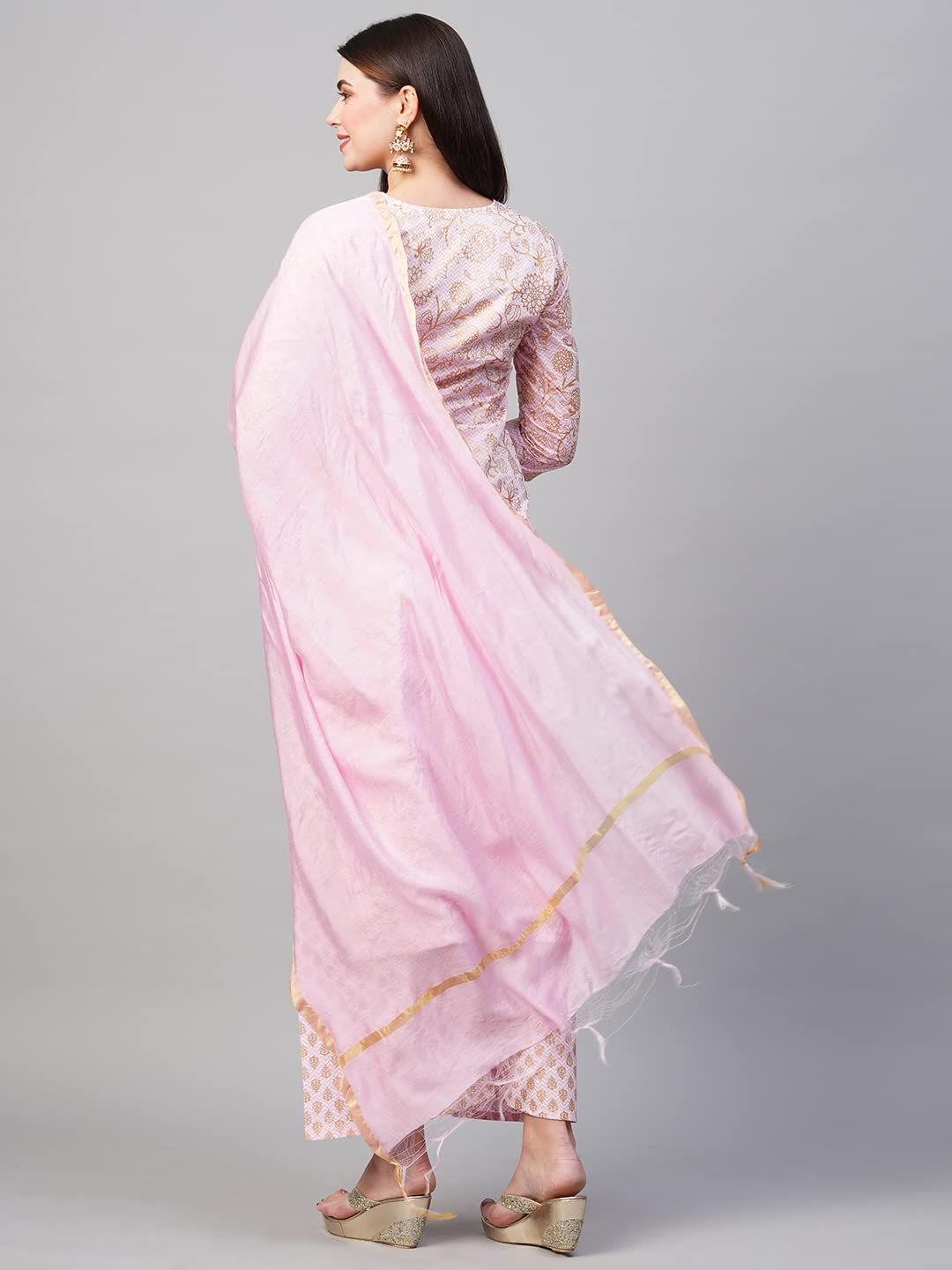 ANNI DESIGNER Womens Cotton Blend Printed Straight Kurta with Palazzos & Dupatta (Ghost-Off-Pink_XXL_Pink_XX-Large)