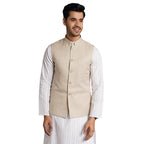 Wintage Poly Viscose Beige Solid Modi Nehru Jacket: Medium