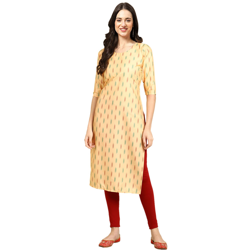 Pinkmint Women'S Crepe Cream Color Ethnic Motif Printed Straight Kurti (R-530360_S )