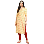 Pinkmint Women'S Crepe Cream Color Ethnic Motif Printed Straight Kurti (R-530360_S )