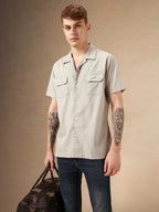 Dennis Lingo MenS | Grey | Solid | Spread Collar | Half Sleeve | Relaxed Fit | Casual Shirt
