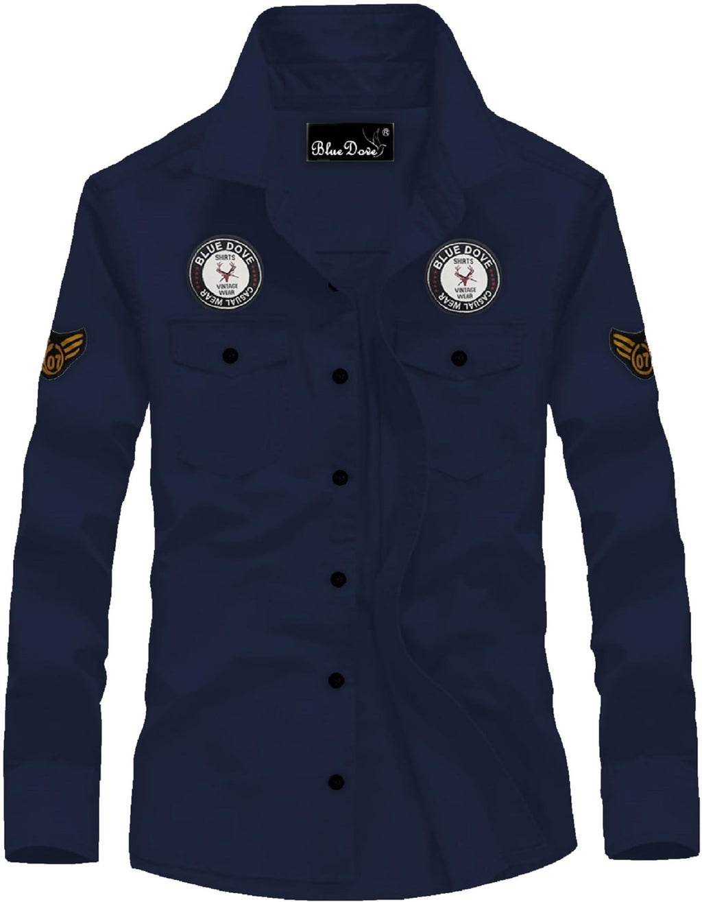 Kadiyu MenS Cotton Blend Shirt With Pockets Full Sleeves Round Collar Neck Botton Down Closure Solid Pattern Relaxed Fit And St