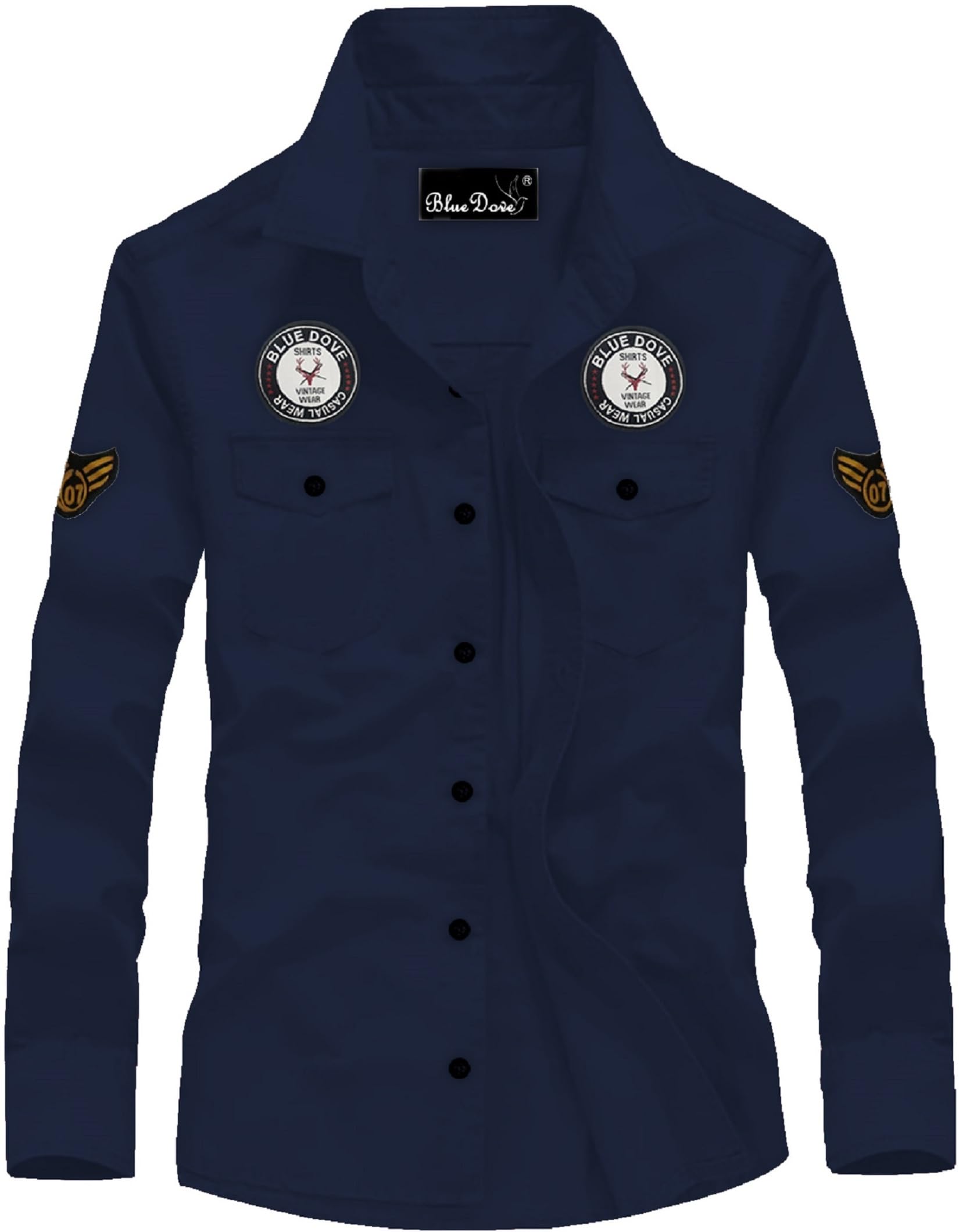 Kadiyu MenS Cotton Blend Shirt With Pockets Full Sleeves Round Collar Neck Botton Down Closure Solid Pattern Relaxed Fit And St