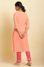 W Embroidered Cotton Regular Kurta For Women In Orange