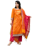 ANNI DESIGNER Womens Rayon Viscose Solid Straight Kurta with Pant & Dupatta (SHAMSHERA Orange_XL_Orange_X-Large)