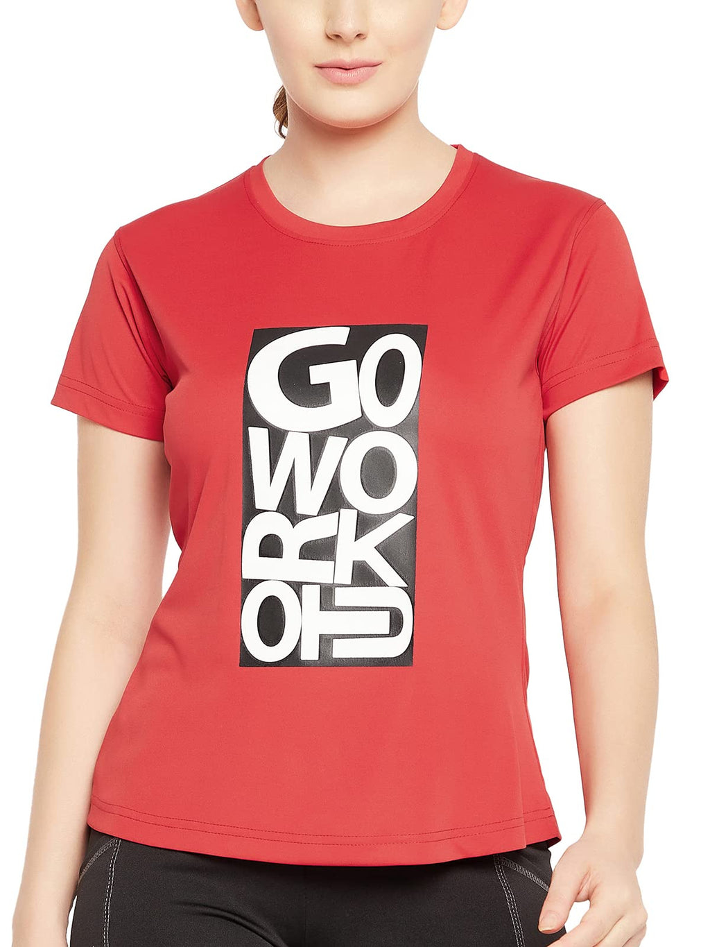 Clovia Womens Comfort Fit Activewear Short Sleeve Sports T-Shirt (AT0160P04_Red_S)