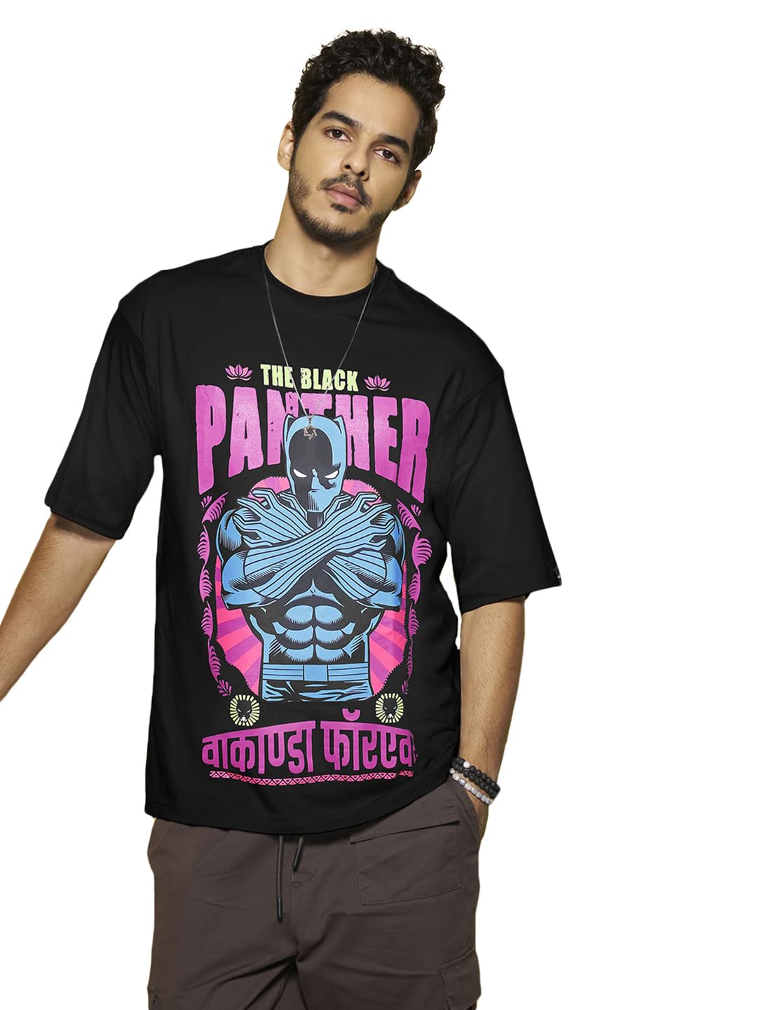 Bewakoof Official Marvel Mens Graphic Printed Oversized T-Shirt_624569_Black_XL