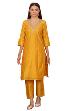 W For Woman Yellow Dori Embroidered Chanderi Straight Kurta (Size: M)-24Auw12040-314102