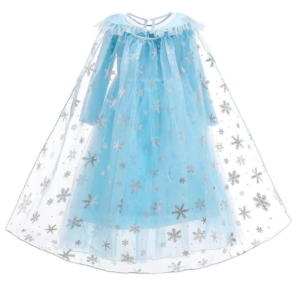 REXREII Girls Frozen Elsa Princess Dress Long Sleeves Halloween Costume Christmas Birthday Evening Party Ball Gown w/Accessories