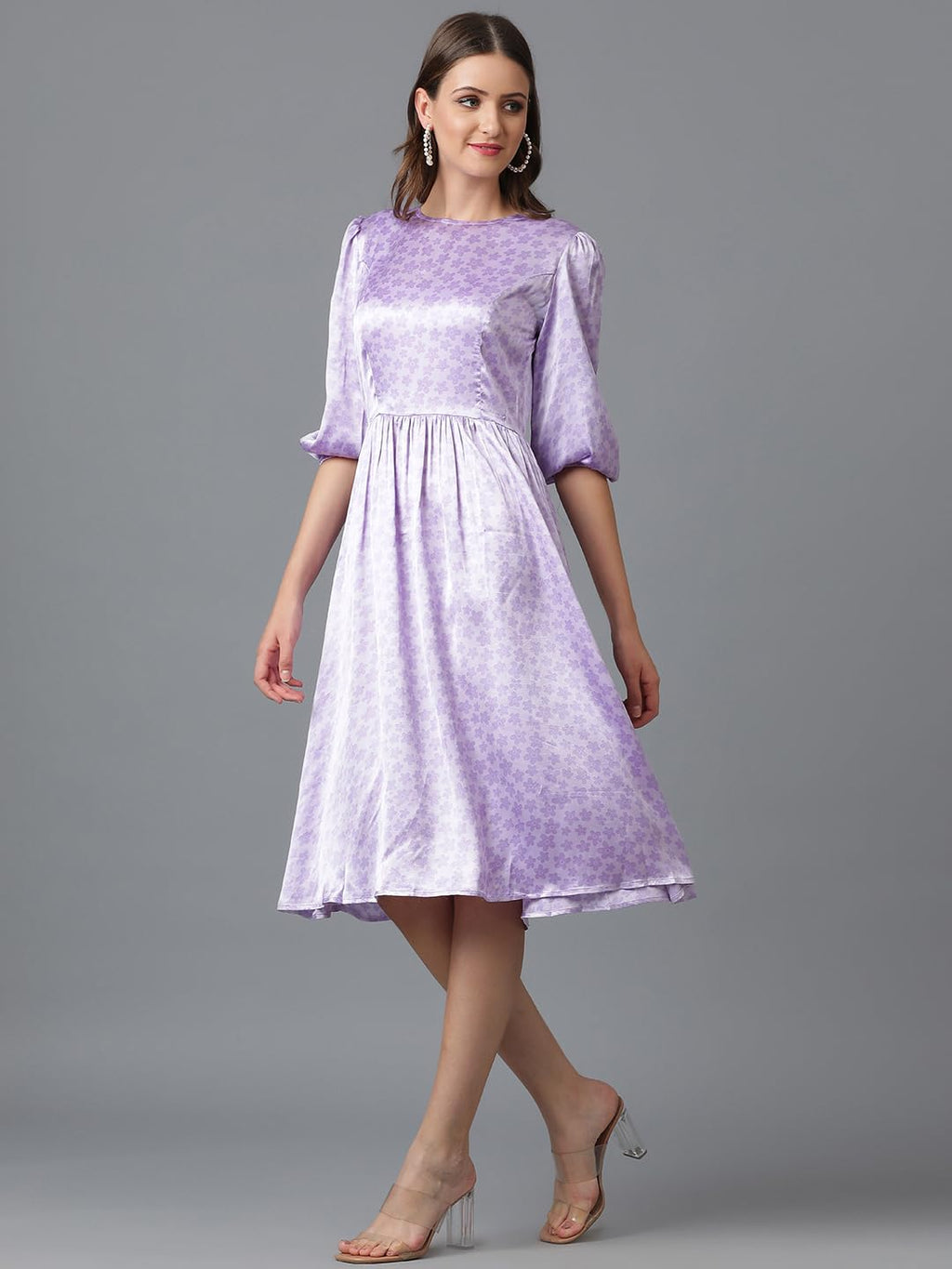 Kotty WomenS Fit And Flare Floral Printed Dress Lavendor