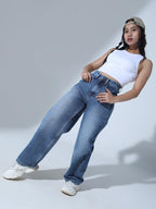 Hubberholme Women Blue Cotton Relaxed Fit High-Rise Jeans