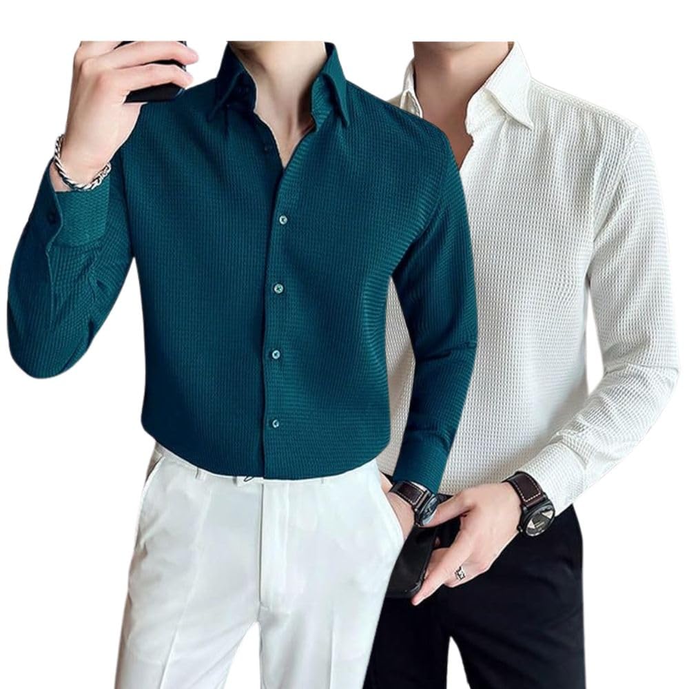 Greciilooks MenS Formal Button Down Shirt  Slim Fit Office Wear ShirtS For Men | Textured Long Sleeve Cotton Blend | Business 