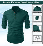 Finivo Fashion MenS Cotton Blend Solid Full Sleeve Short Kurta Shirt Dark Green