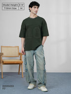 The Souled Store Olive Tree Men and Boys Short Sleeves Round Neck Green Embellished Cotton Super Oversized T-Shirts