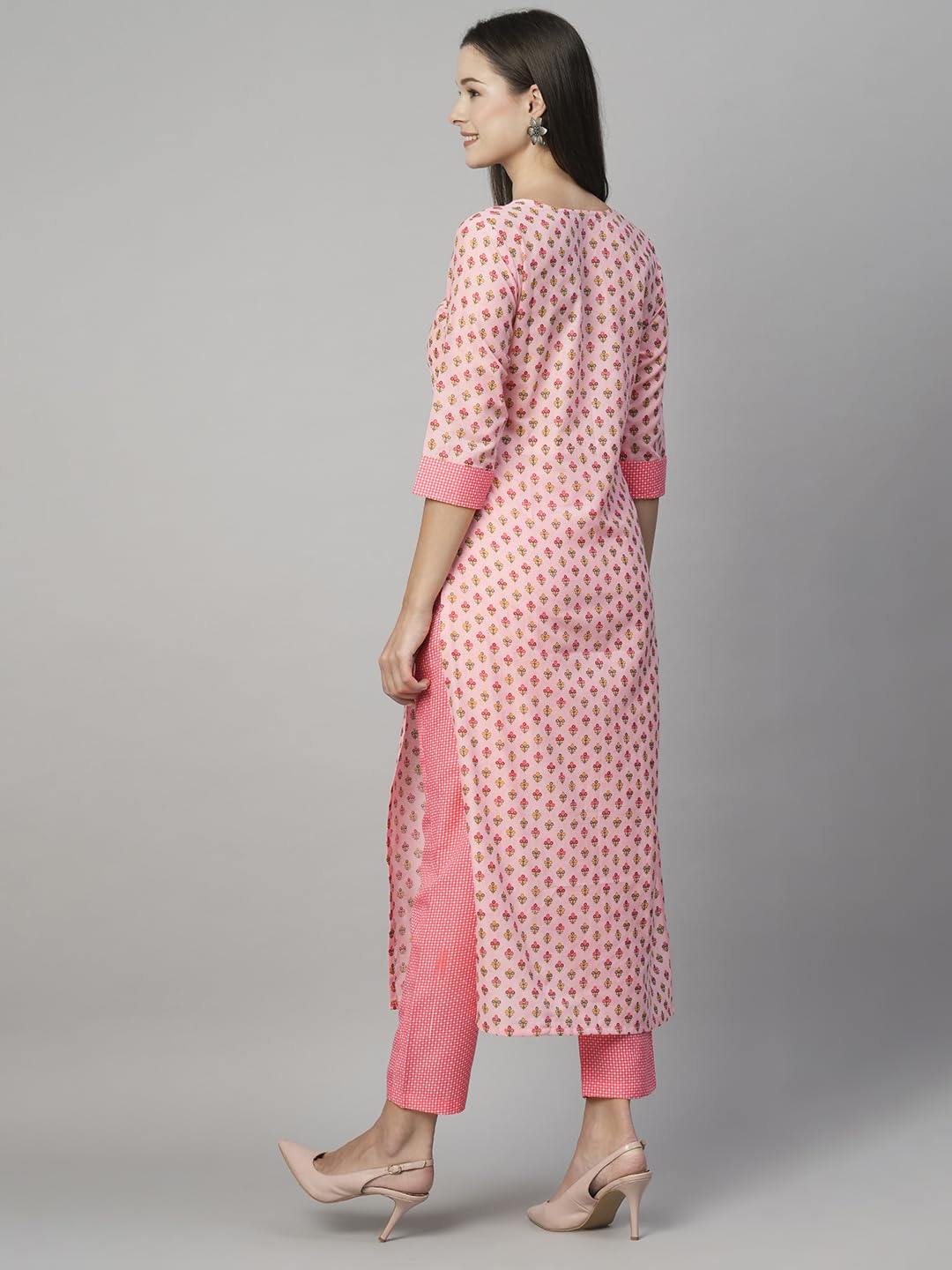 ANNI DESIGNER Womens Cotton Blend Floral Regular Kurtas & Kurtis (Otti-N8W_Pink_X-Large)