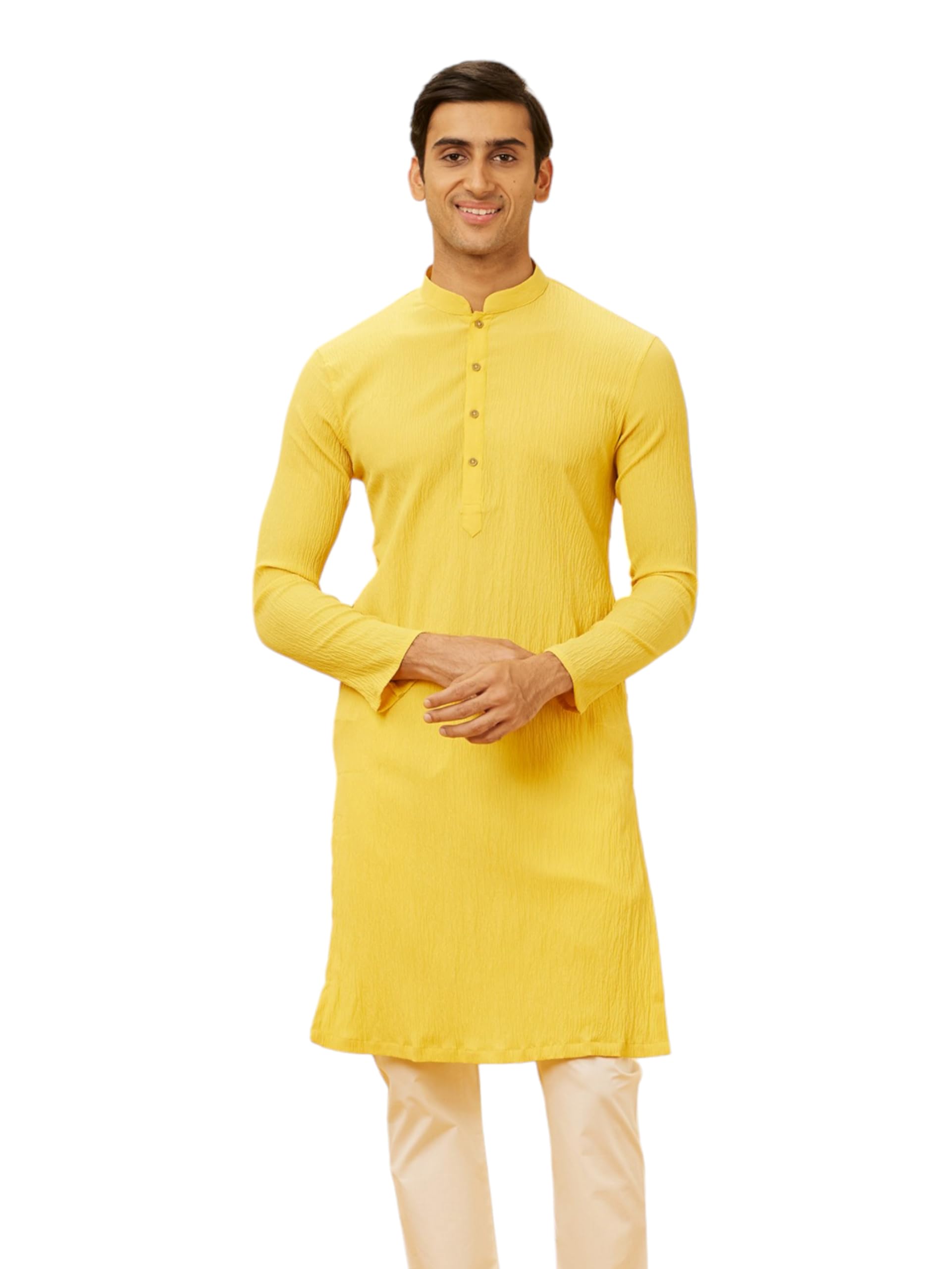 Manyavar MenS Mustard Spandex Kurta Pyjama Set (Mustard,Xxl)