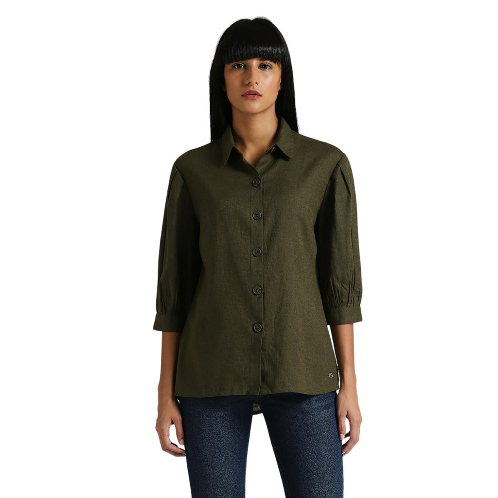 Pepe Jeans WomenS Solid Relaxed Fit Shirt (Pl304917_Olive Green