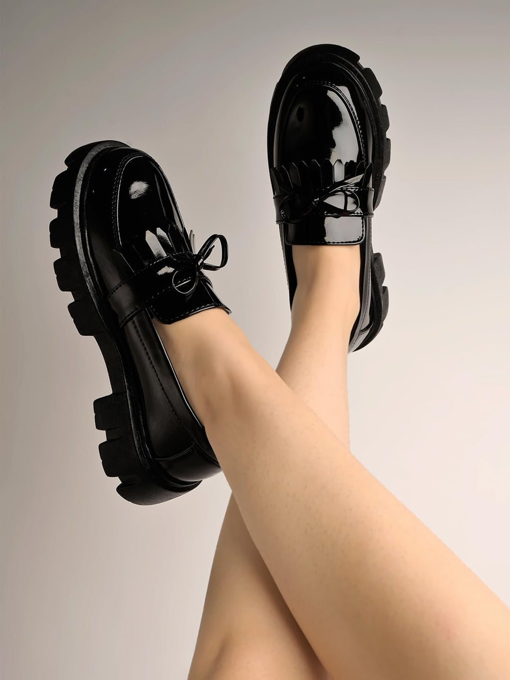 Shoetopia Front Tie Detailed Black Loafers for Women & Girls