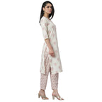 Stylum Women'S Printed Cotton Straight Kurta Pant Set (Off White)