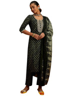 Libas WomenS Silk Blend Kurta Sets (34628_Green