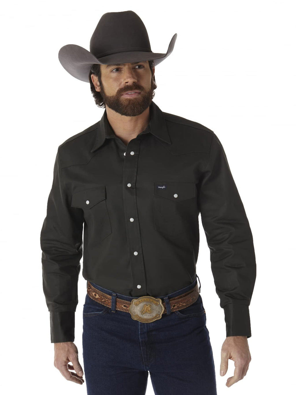 Wrangler Men's Big & Tall Western Work Shirt Firm Finish, Black Forest Green 4X