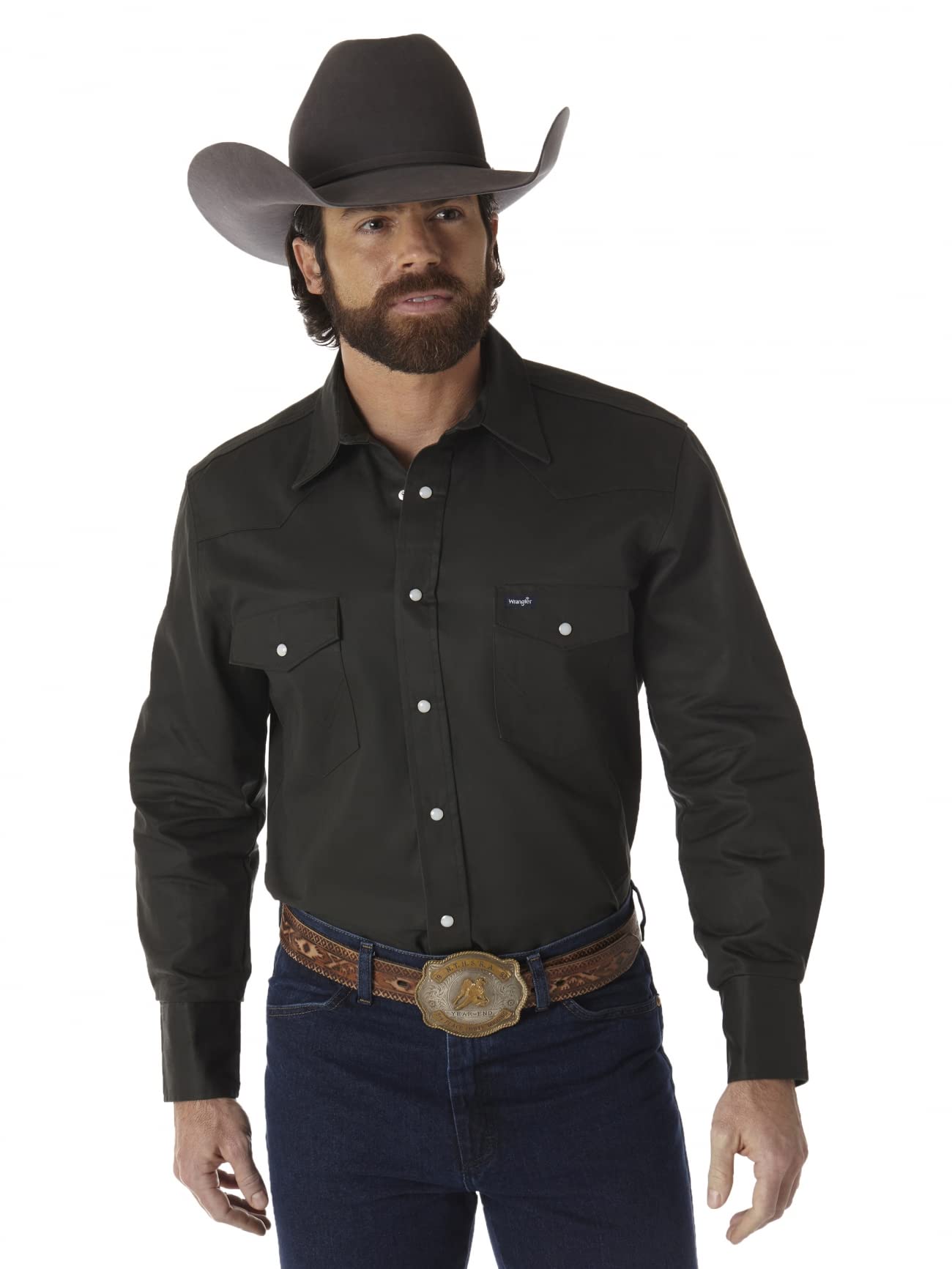 Wrangler Men's Big & Tall Western Work Shirt Firm Finish, Black Forest Green X-Large Tall