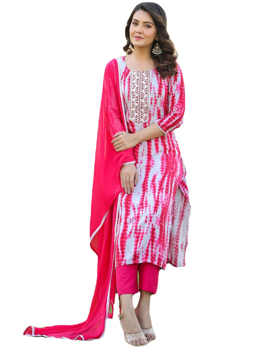 ANNI DESIGNER Women s Kurta Rayon Blend Pants with Dupatta, Pink, Medium