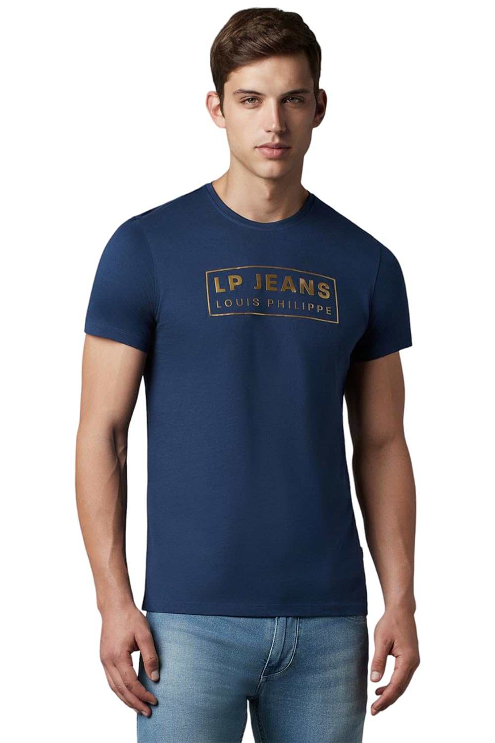 Louis Philippe Men Blue Print Crew Neck T-Shirt