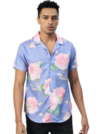 Veirdo Men's Floral Printed Polyester Short Sleeve Spread Collar Shirt