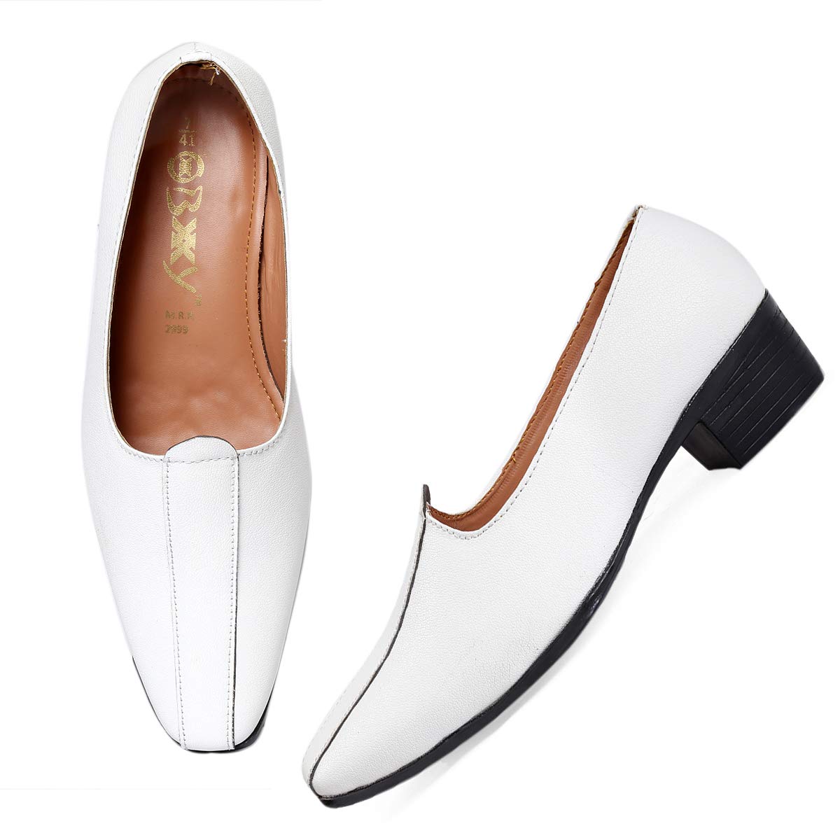 BXXY Mens 2 Height Increasing Synthetic Material White Formal Nagra and Punjabi Juttis SlipOn Shoes with Pu Sole. 7 UK 7