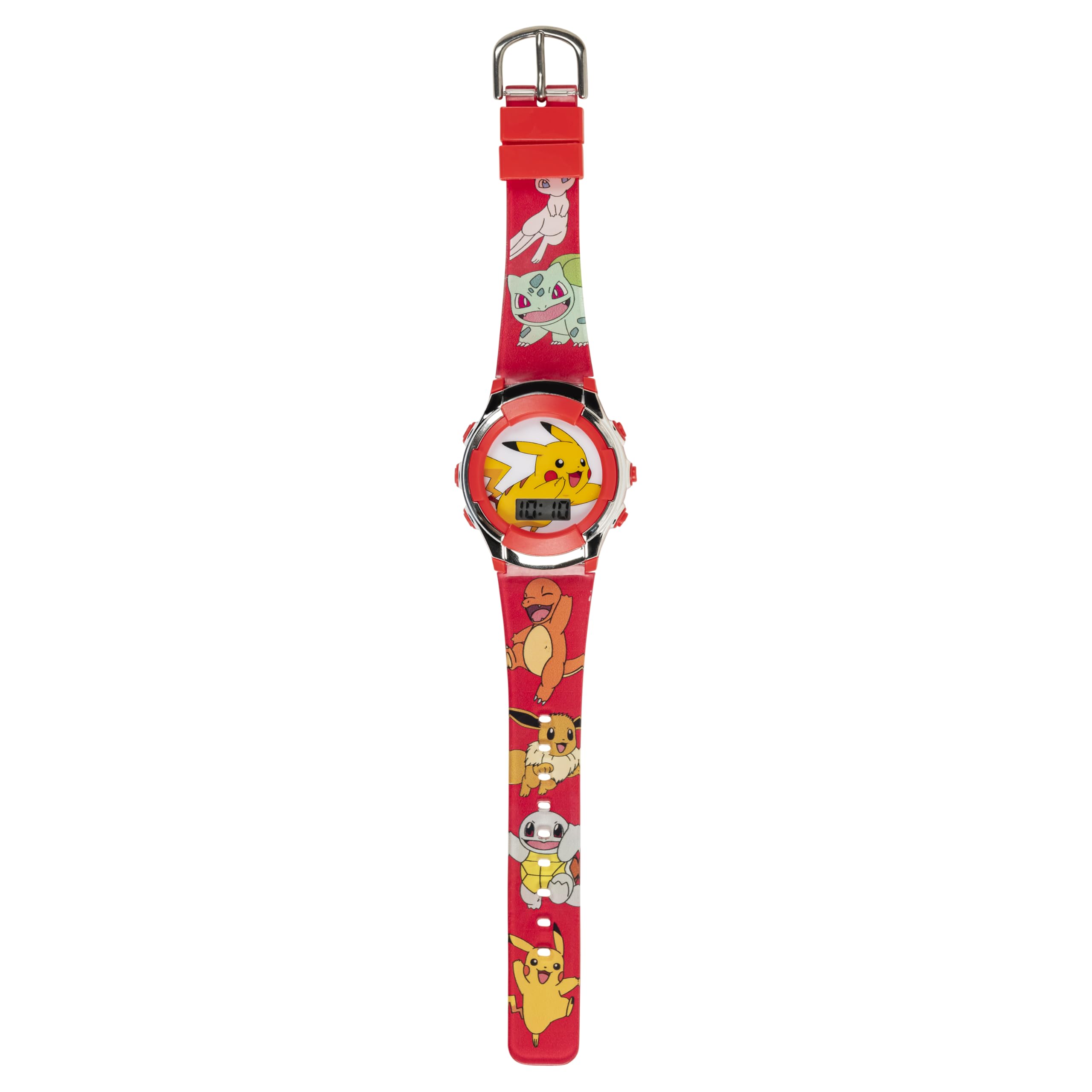 Accutime Kids Pokemon Pikachu Digital LCD Quartz Red Wrist Watch with Red Strap, Cool Inexpensive Gift & Party Favor for Boys, G
