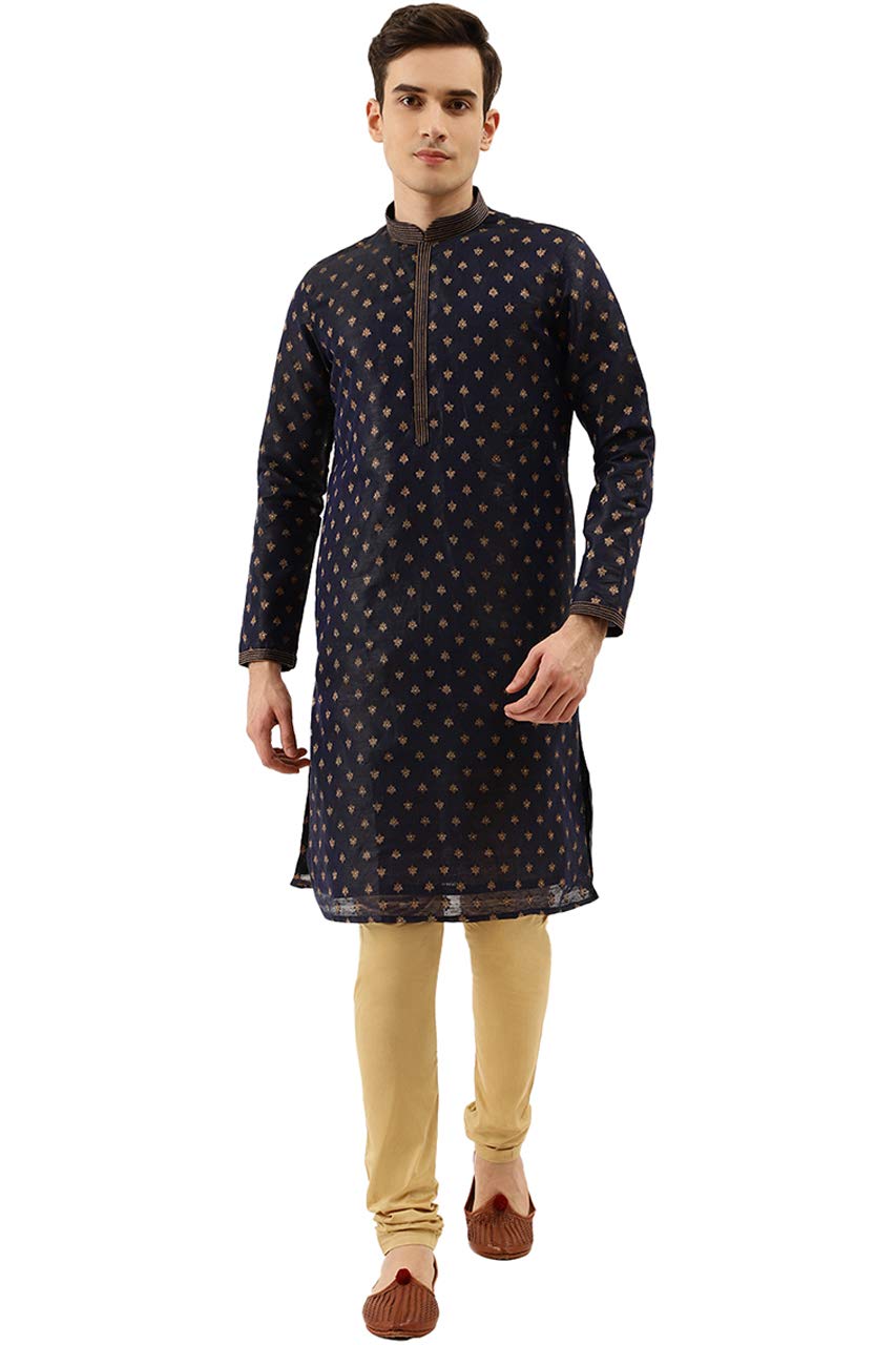 Manyavar MenS Art Silk Regular Kurta (Sdes456_Blue_M)